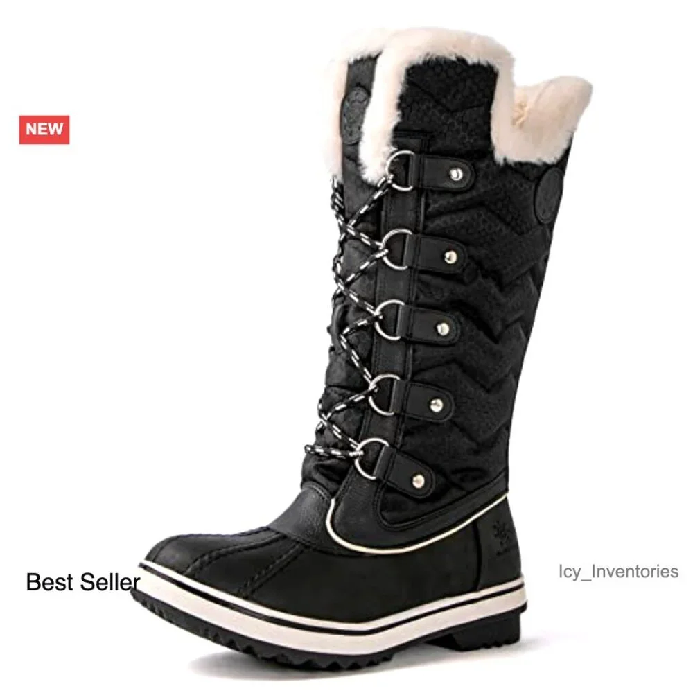 Mid-Calf Snow Boots Winter Insulated Waterproof Faux Fur Lined Non-Slip Traction